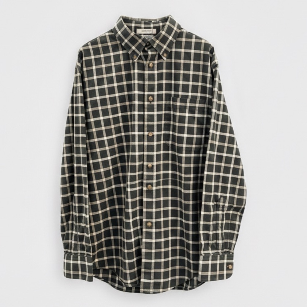 Orvis Men’s Long Sleeve Button Down Shirt Black/Cream Plaid Size L